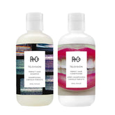 R+Co Television Perfect Hair Shampoo bottle highlighting smoothing and shine enhancement.