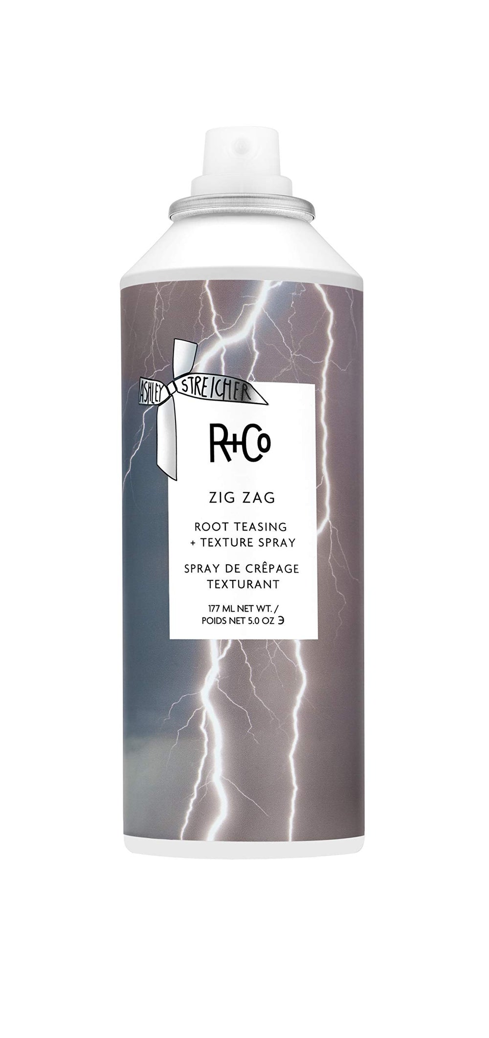 R+Co Zig Zag Root Teasing Spray bottle adds root lift with flexible texture.