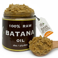 RA COSMETICS Batana Oil bottle close-up showing pure organic formula for healthy hair