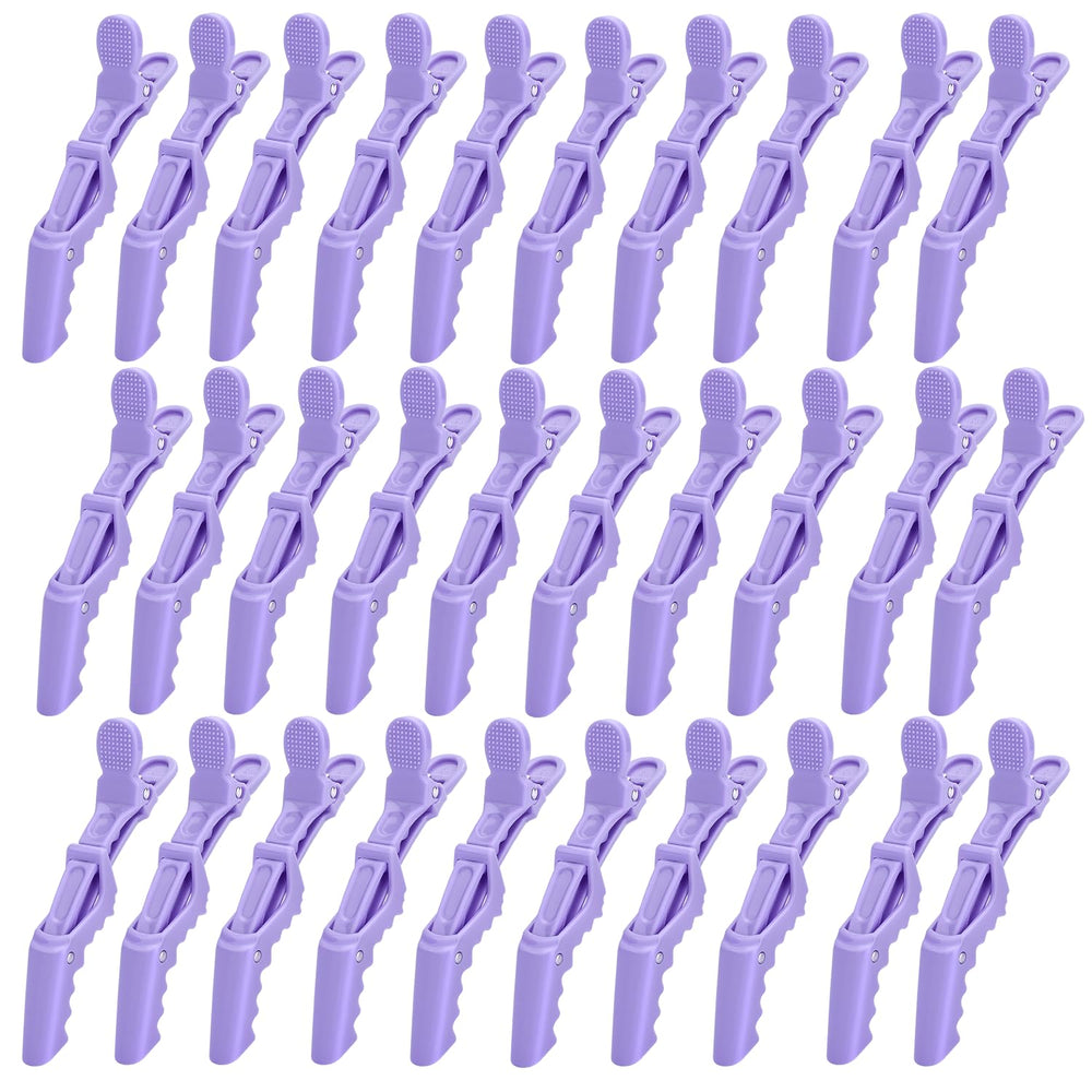 Rabetly alligator hair clip with wide teeth in purple for secure sectioning and precise styling.