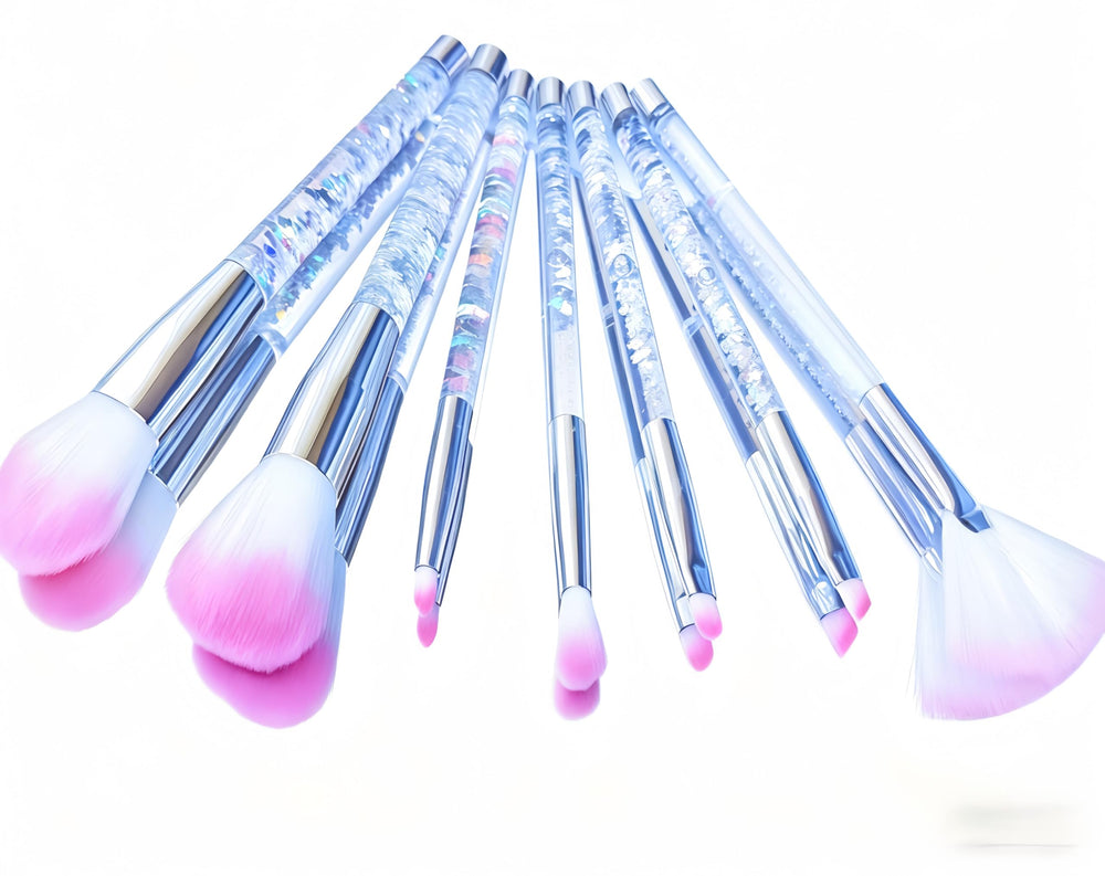 RAEEIKPHZ Travel Makeup Brush Set with glitter handle for on-the-go glamour and spill-free travel