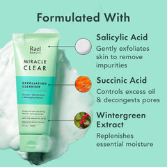 Rael succinic-acid formula enhances pore clarity in a mineral-rich cleanser close-up