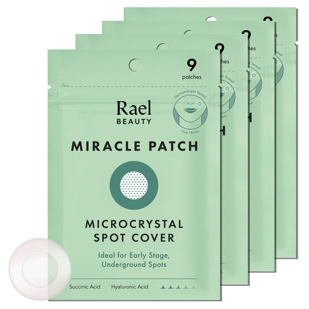 Rael pimple patches box packaging ready for travel and discreet zit protection.