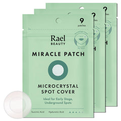 Rael Pimple Patches microcrystal closeup demonstrates clear patch for early blemish care