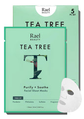 Rael Tea Tree Face Mask bamboo sheet pack for refreshing, purifying care.