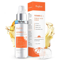 Ragkun 20% Vitamin C Serum bottle front promotes brightening and anti-aging skin care.
