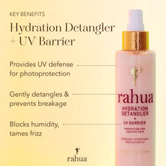 Rahua Hydration Detangler Spray mist dispensing for easy application.