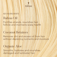 Rahua quinoa protein bottle highlights strengthened, more manageable strands.