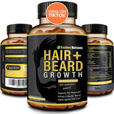 Rainbow Nutrients Hair Growth Vitamins bottle front demonstrates fuller hair potential.
