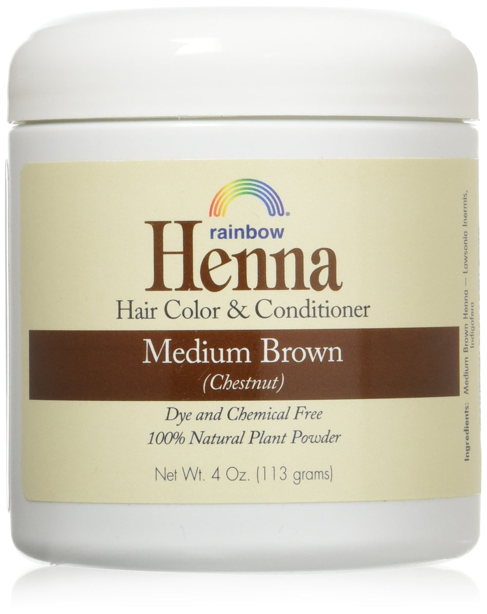 Rainbow Research Henna Persian Med Brown bottle closeup for natural chestnut color