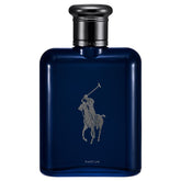 Ralph Lauren Fragrances Polo Blue Parfum bottle close-up highlighting refillable design.