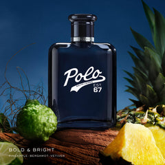 Polo 67 bottle-side view showcasing woody base for evening wear