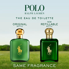 Ralph Lauren Polo EDT green bottle closeup - woody-spicy character in focus
