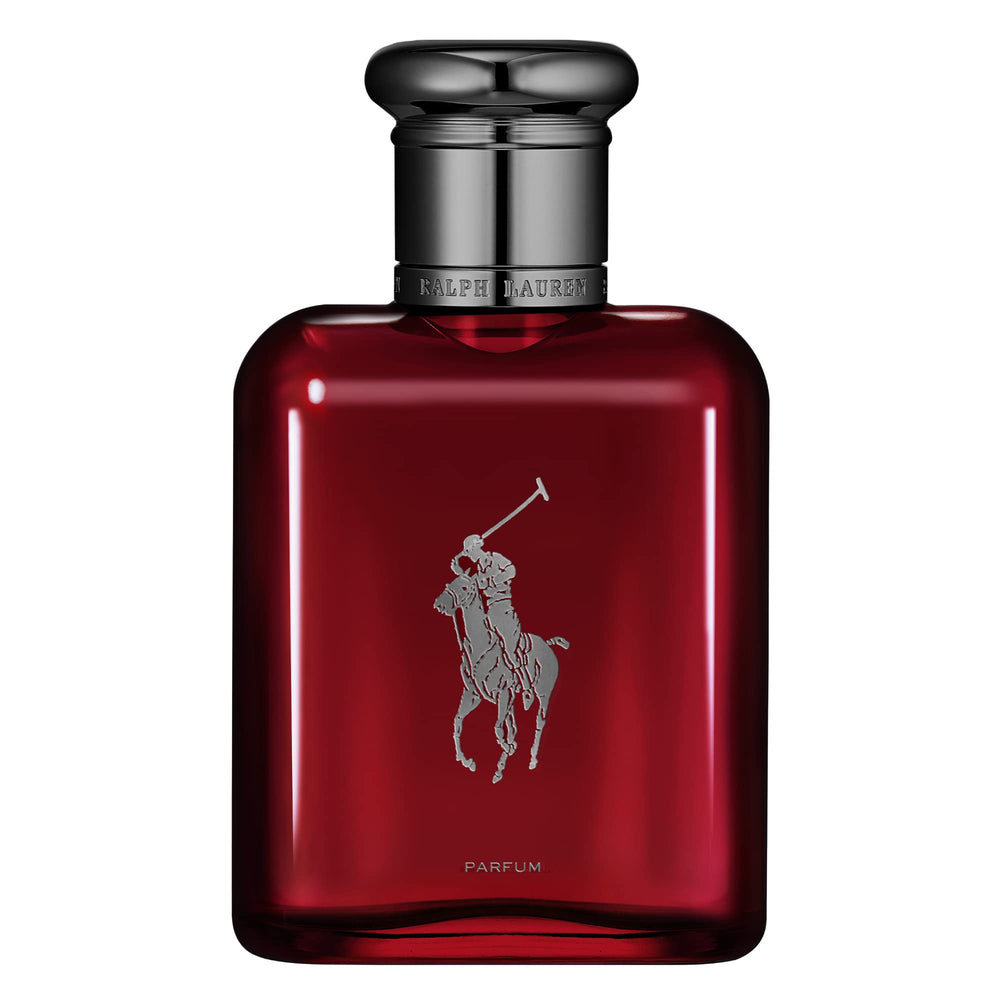 Ralph Lauren Polo Red Parfum bottle front signifies bold, all-day confidence.