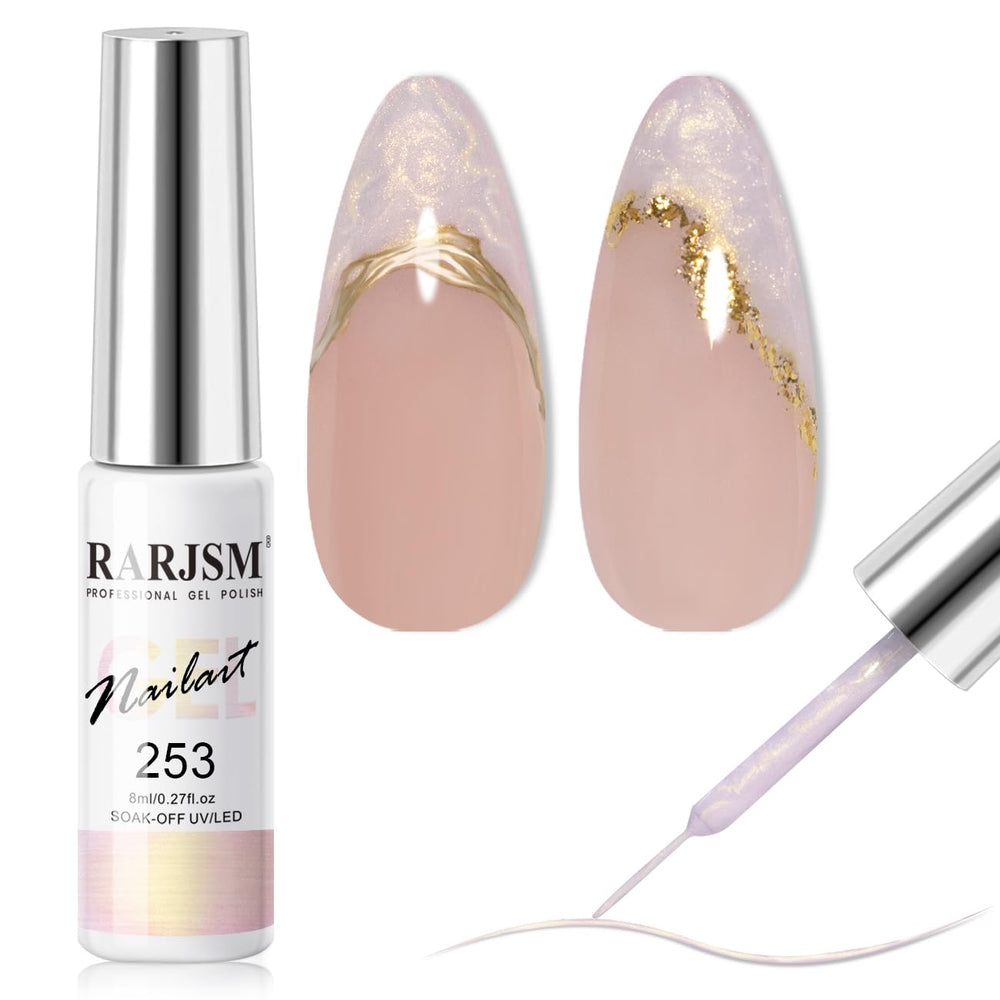 RARJSM delineador de gel perlado en oro con brocha delgada para trazos precisos.