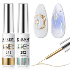 RARJSM metallic chrome gel liner silver with mirror-like shine on nails