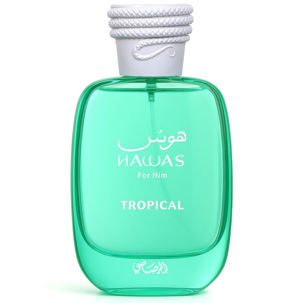 Rasasi Hawas Tropical bottle front for fresh daytime fragrance.