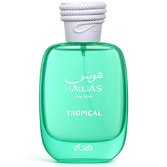Rasasi Hawas Tropical bottle front for fresh daytime fragrance.