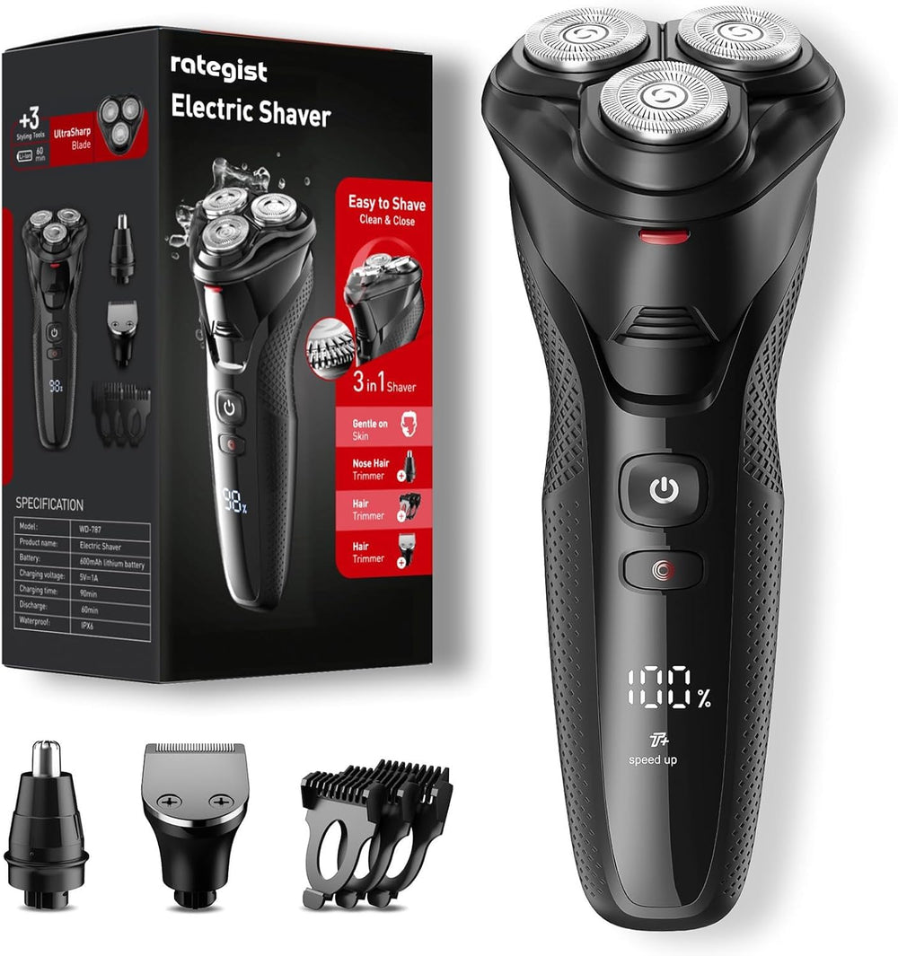 Rategist Eclipse Black razor front view shows an ergonomic grip for precise grooming.
