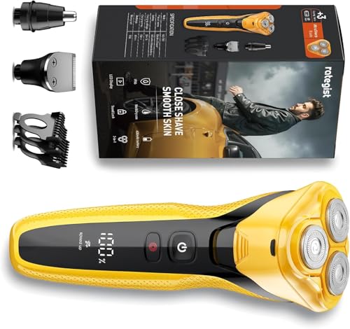 Rategist rechargeable-razor turbo-speed in action for fast beard trimming