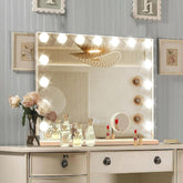 Ratsamee Hollywood vanity mirror full setup on a makeup desk for elegance.