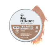 Raw Elements bronze tinted face cream bottle with mineral SPF 30 protection.
