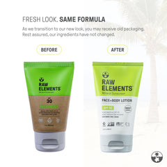 Raw Elements sunscreen spread on skin showing smooth texture and even coverage.