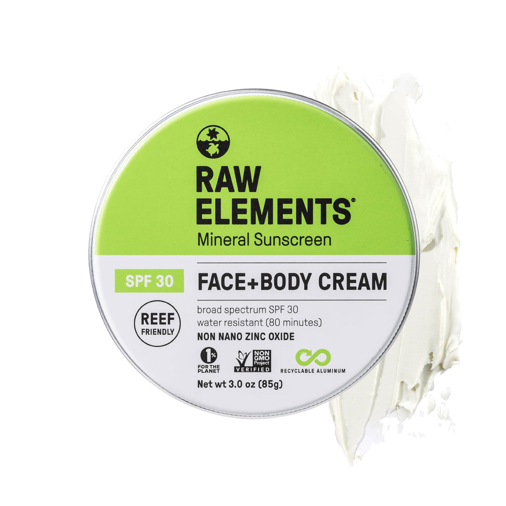Raw Elements sunscreen tin shows compact eco-friendly packaging for daily protection