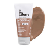 Raw Elements tinted daily moisturizer SPF 30 tube open for portable sun protection on the go.