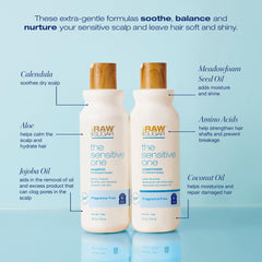 Raw Sugar calendula-aloe ingredients panel, soothing botanicals for gentle nourishment.