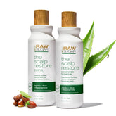 RAW SUGAR scalp restore shampoo bottle demonstrates gentle cleansing for balanced scalp.