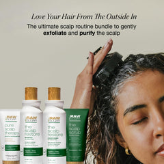 RAW SUGAR scalp restore shampoo pour close-up showcasing refreshing scalp cleanse