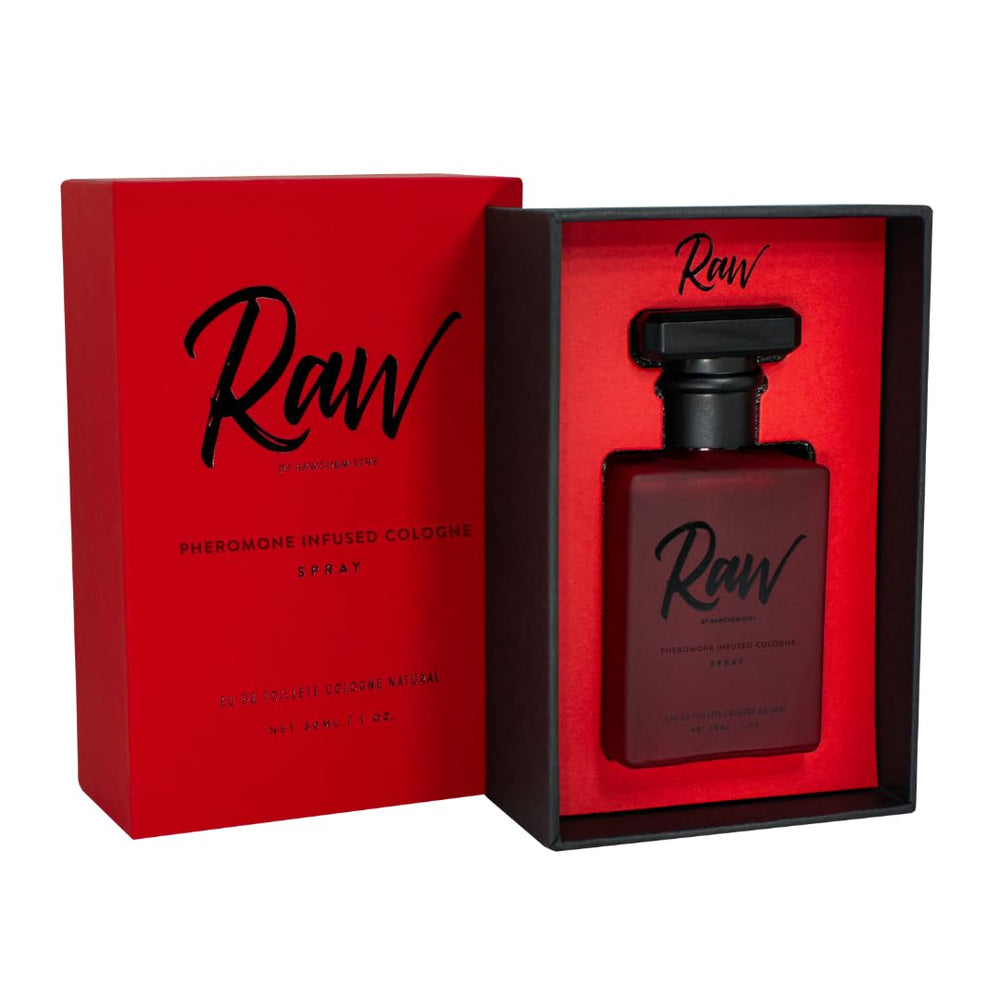 RawChemistry Raw Pheromone Cologne bottle close-up for confident nights.