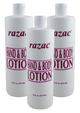 Razac hand and body lotion 3pack bottle front showing non-greasy hydration