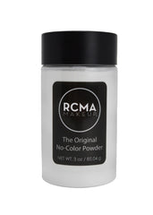 RCMA No-Color Powder texture close-up emphasizing silky, weightless finish for natural look.