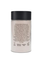 RCMA translucent loose powder brush application demonstrates seamless setting without caking.