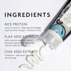 R+Co Turntable flax seed extract bottle close-up emphasizing instant moisture absorption and shine.