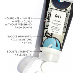 R+Co Turntable ingredients rice protein graphic label highlighting moisture lock and strength.