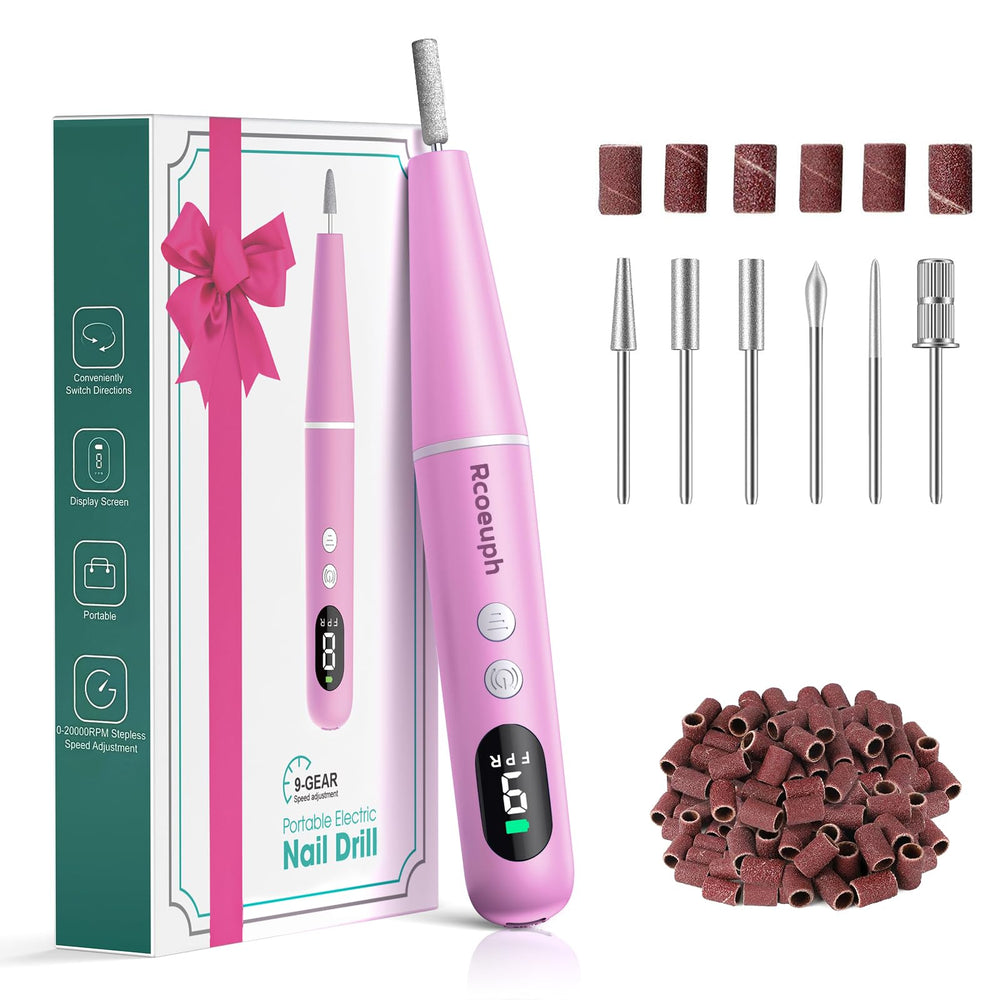 Rcoeuph cordless nail drill with LED display for precise gel and acrylic shaping.
