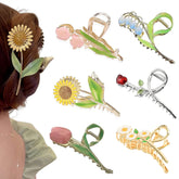 REALHUNLEE flower metal claw clips front view for versatile styling options