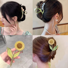 REALHUNLEE flower metal claw clips worn in a ponytail for everyday elegance