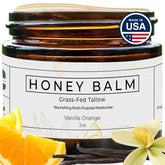 Really Good Blends Tallow Honey Balm 2oz jar closeup shows creamy texture for everyday hydration.