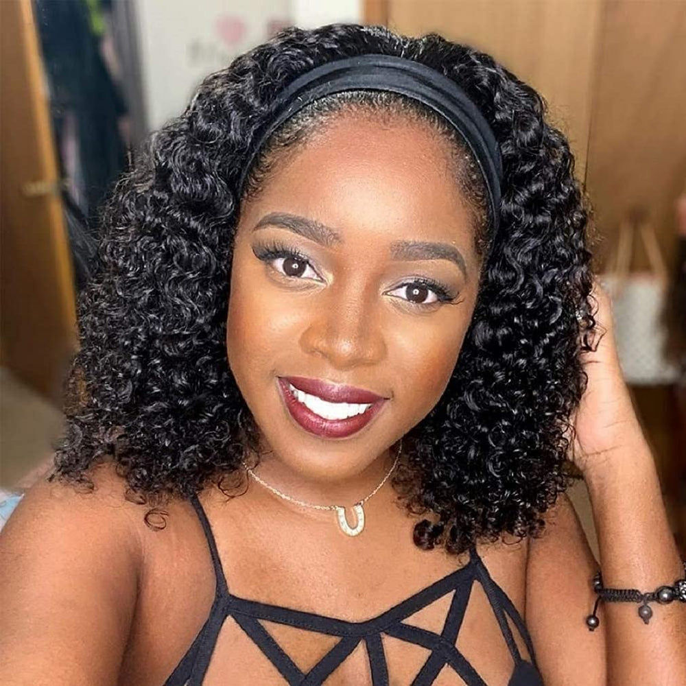 Rebasar Deep Wave Headband Wig 14in on model offers natural wear-and-go style.