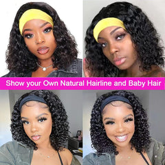 Rebasar Deep Wave Headband Wig demonstrates glueless comfort with stretchy headband.