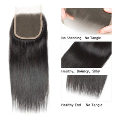Rebasar straight lace closure 4x4 Brazilian hair weft with healthy shine.
