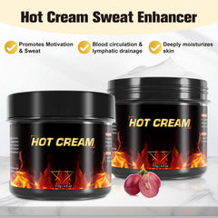 Close-up of REBODUM Hot Sweat Cream texture showing easy spread.