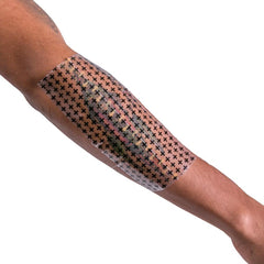 Recovery Aftercare Derm Shield latex-free material close-up reveals skin-safe adhesion for long wear.