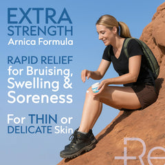 Recuren Plus Arnica Bruise Cream packaging highlights plant-based, dermatologist-tested design