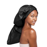 Red by Kiss super-large braid shower cap closeup emphasizes spacious fit for long hair.