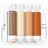 Redfly 17pcs travel bottles in apricot bag for organized packing and on-the-go convenience.